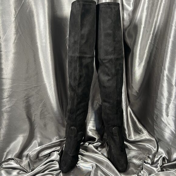 Steve Madden Gorgeous Size 8.5M Black Faux Suede High Heel Over The Knee Boots - Picture 4 of 16